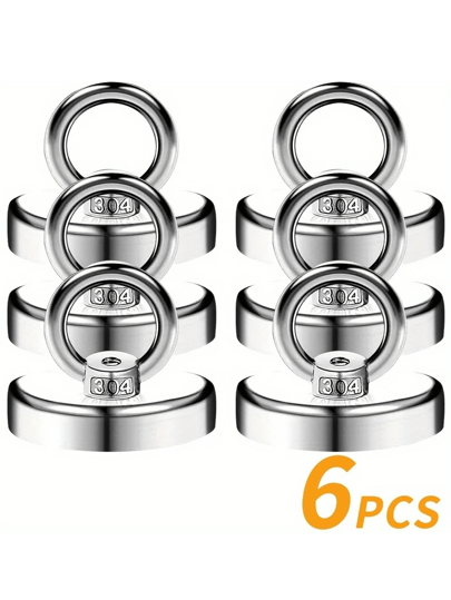 6 قطع من مغناطيسات النيوديميوم - مغناطيسات دائرية معدنية قوية، مناسبة للمنزل وغرفة الأدوات والمرآب والمستودع والتخييم والمغامرات الخارجية والثلاجة والصناعة والصيد والهالوين وتعليق زينة عيد الميلاد