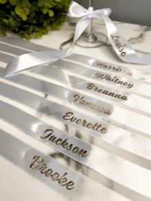 Custom Satin Ribbon,Wedding & Party Decor,Printed Favor Ribbons- Custom Print Ribbons- Personalized Ribbons For Favors- Imprinted Ribbon- Party Favor Ribbons- Name,Custom Wedding Champagne Glass Bow Personalized Satin Ribbon Name Tags Drink Name Tags Name Place Cards - Multicolor - View 8
