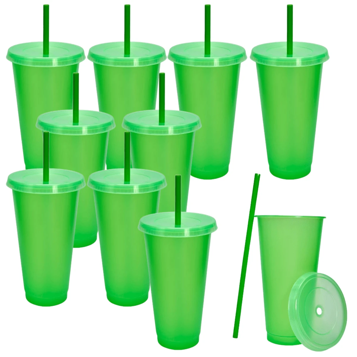10 Vasos de plástico reutilizables diferente color. Con tapa push y popote. Vaso para fiestas Cap. 800 ml. - VERDE - Ver 1