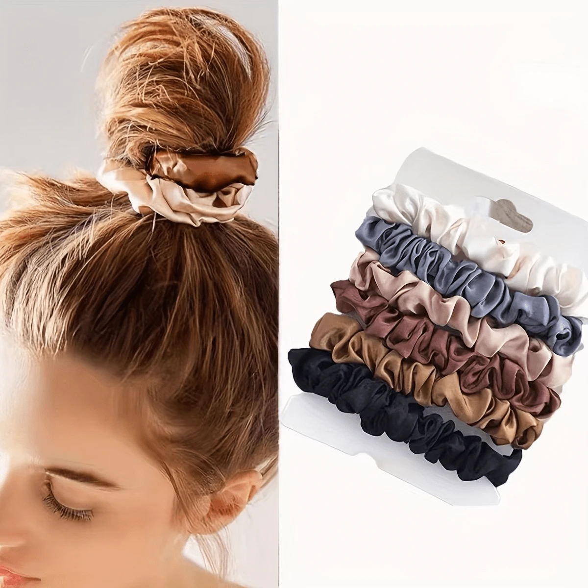 6 Pieces Of Korean Satin Hair Ring - The Hair Ring Is Moderately Elastic And Does Not Slip, Suitable For High Ponytails, Low Ponytails And Bra - 6pcs-混合色 - 查看 1