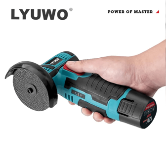 LYUWO 微型角磨机，12V 低噪音可充电锂电池角磨机，微型抛光机，电动切割机，单手操作，大功率，可切割金属钢，抛光除锈，抛光木材。2.0Ah 大容量锂电池，高效运行，配备免费零件