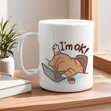 我很好”猫主题陶瓷咖啡杯 - 可重复使用，保温，适用于冷热饮品，是送给猫爱好者的完美礼物，仅可手洗 - 白色 - 查看 3