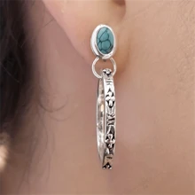 1 Pair Women's Bohemian Style Earrings, Vintage Imitation Turquoise Round Earrings, Suitable For Daily, Party, Festival Gifts