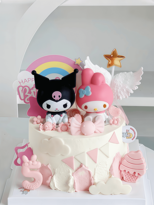 Sanrio 1pc/Sanrio Cartoon Kuromi, My Melody, Hello Kitty Birthday Cake Decorations My Melody, KT Cat, Halloween Black Kuromi Ornaments For Baking Dessert Tables Can Be Used As Cake Ornaments, As Well As Home Decorations, Bedroom Decorations, And Living Room Decorations(Some Places Are Random.)