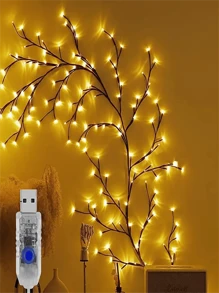 1 pieza Lámpara de rama artificial de 1,8 m/5,9 pies, lámpara de rama de sauce suave y flexible, alimentada por USB con 8 modos, 96 LED/144 LED, adecuada para decoración interior de sala de estar y dormitorio, iluminación ambiente interior, fiestas, reuniones, regalos de cumpleaños, iluminación decorativa de Halloween y Navidad