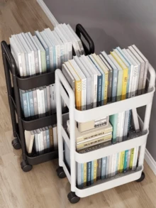 带扶手的三层手推车，滚动储物车 3 层整理器移动搁架单元存储滚动多功能推车带轮子适用于厨房浴室洗衣房， - 彩色 - 查看 1