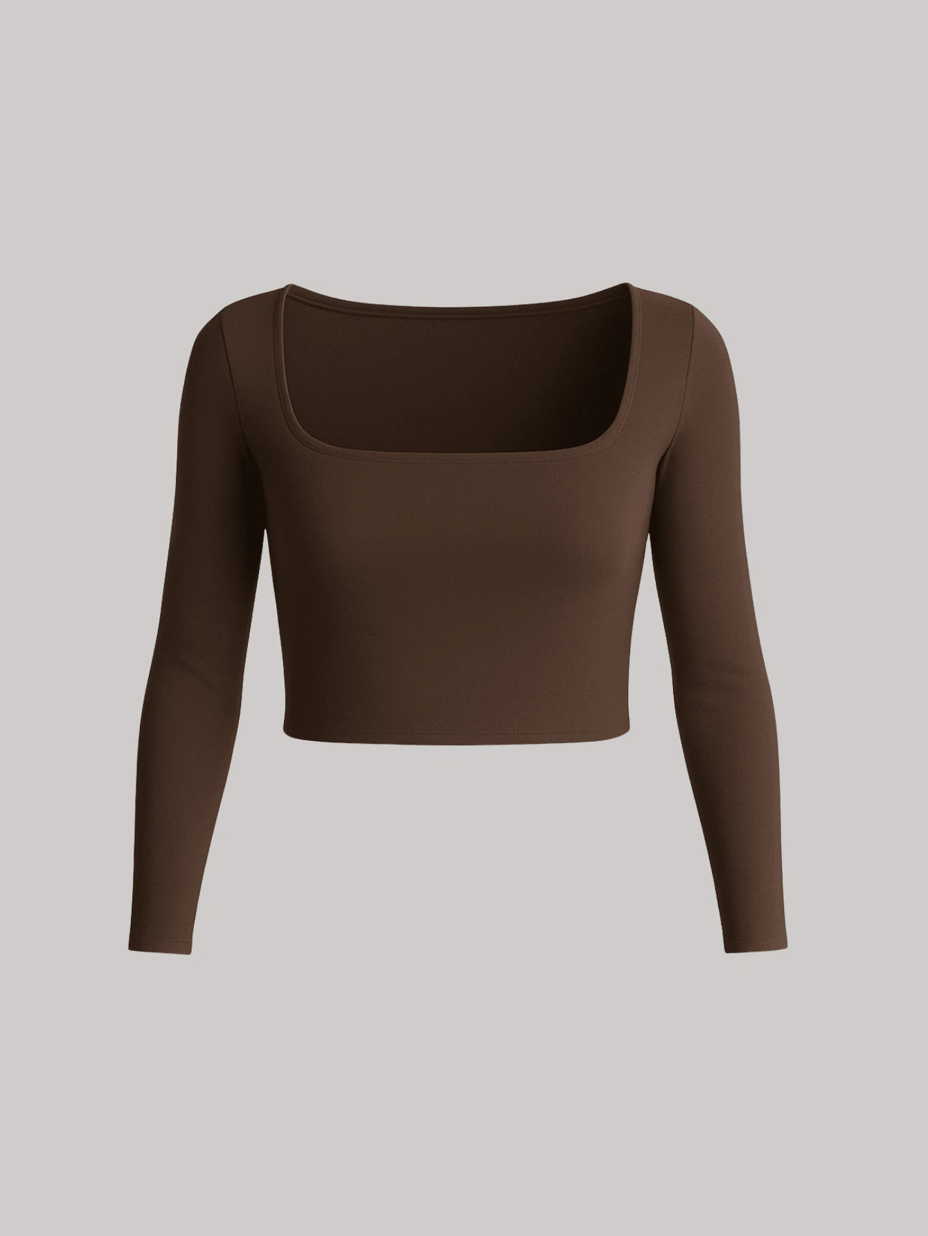 Cropped Long Sleeve Square Neck Winter Cold Weather Blouse SUPLEX - 咖啡棕 - 查看 1