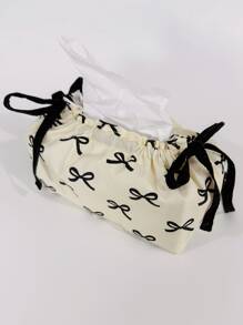 Borsa portafazzoletti in stile INS con fiocco e cordoncino, custodia per scatola di immagazzinaggio, organizer da tavolo antipolvere per la casa con decorazione a fiocco