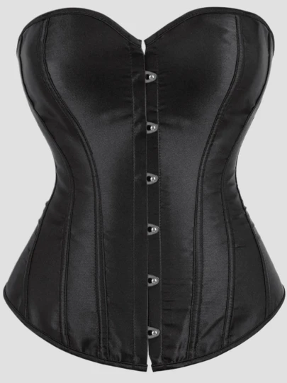 1pc Black Vintage Satin Heart Neck Bustier Top, Front Button Back Tie Design, Elegant Sexy Off-Shoulder Bodysuit, Suitable For Valentine's Day, Music Festival, Wedding, Travel & Holiday