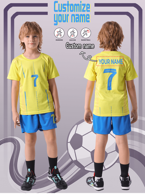 2 Stück Ronaldo Lässig Sport Training Schnelltrocknende Kurzarm Sportbekleidung Set, feste Nummer 7, geeignet für Fußball, Sport, Alltag, individualisierter Name