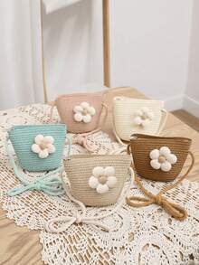 1 件女孩海滩可爱小包草编可折叠向日葵斜挎包，适合日常佩戴，海边沙滩度假 - 太陽花包包 - 查看 1