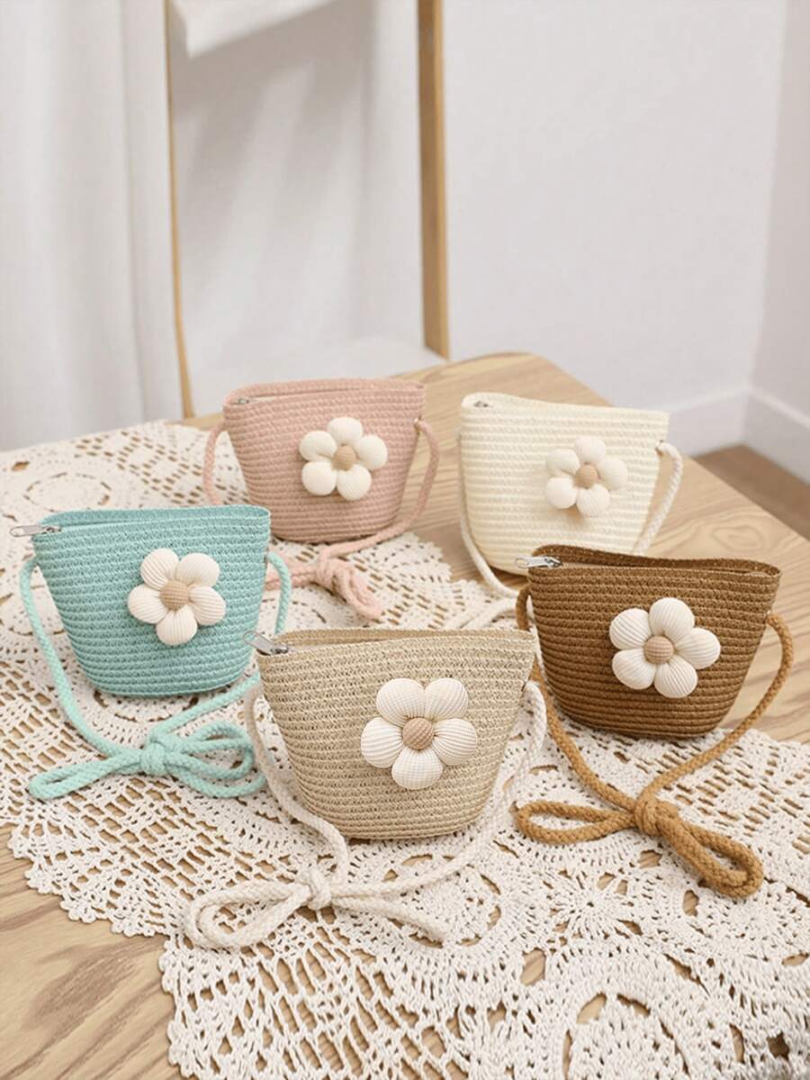 1 件女孩海滩可爱小包草编可折叠向日葵斜挎包，适合日常佩戴，海边沙滩度假 - 太陽花包包 - 查看 1