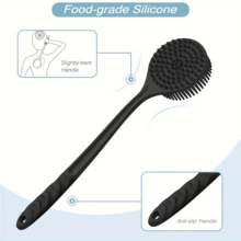 4pcs Silicone Bath & Skincare Set - Dual-Sided Long Handle Back Brush, Facial Cleansing Brush & Soft Bristle Shower Scrubber And Bath Ball - Non-Slip Grip For Deep Clean & Massage, Fragrance-Free - 黑色 - 查看 3