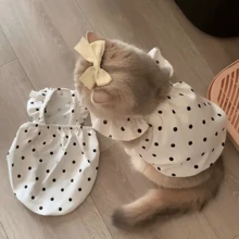1pc Summer Polka Dot Ruffle Hem Pet Dog Dress, Lightweight Sun Protection Puppy/Kitten Summer Clothes