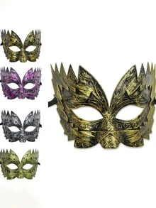 复古锯齿状雕刻古铜色金属半脸面具，适合万圣节角色扮演舞台派对，男士 - 彩色 - 查看 4