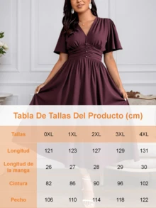 Vestidos Casuales de Talla Grande para Mujer, Vestidos de Manga Corta con Cuello En V para Mujer, Vestidos de Talla Grande con Mangas con Volantes de Moda, Vestidos Maxi de Talla Grande de Color Sólido para Dama, Adecuados para Uso Diario Informal Y de Fiesta - Burdeos - Ver 3