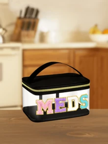 Przezroczysta torba podróżna z organizerem, wykonana z syntetycznej skóry PVC w stylu lat 2000.