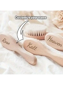 3PCS-Personalized Baby Hair Brush Shower Gift | Customized Engraved Baby Brush | Newborn Keepsake - Wooden Material - For Baby Boy & Girl - Suitable For Daily Use & Special Occasions - Perfect Gift For New Moms Back To School,Multi-Functional,Ornamental,Letter,Stylish,Modern,Colorful,Cute,Adorable,Casual,Custom,Personalised,Unique,Customized,Ideal Gifts For Him,Ideal Gifts For Her