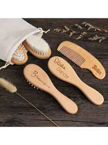 3PCS-Personalized Baby Hair Brush Shower Gift | Customized Engraved Baby Brush | Newborn Keepsake - Wooden Material - For Baby Boy & Girl - Suitable For Daily Use & Special Occasions - Perfect Gift For New Moms Back To School,Multi-Functional,Ornamental,Letter,Stylish,Modern,Colorful,Cute,Adorable,Casual,Custom,Personalised,Unique,Customized,Ideal Gifts For Him,Ideal Gifts For Her