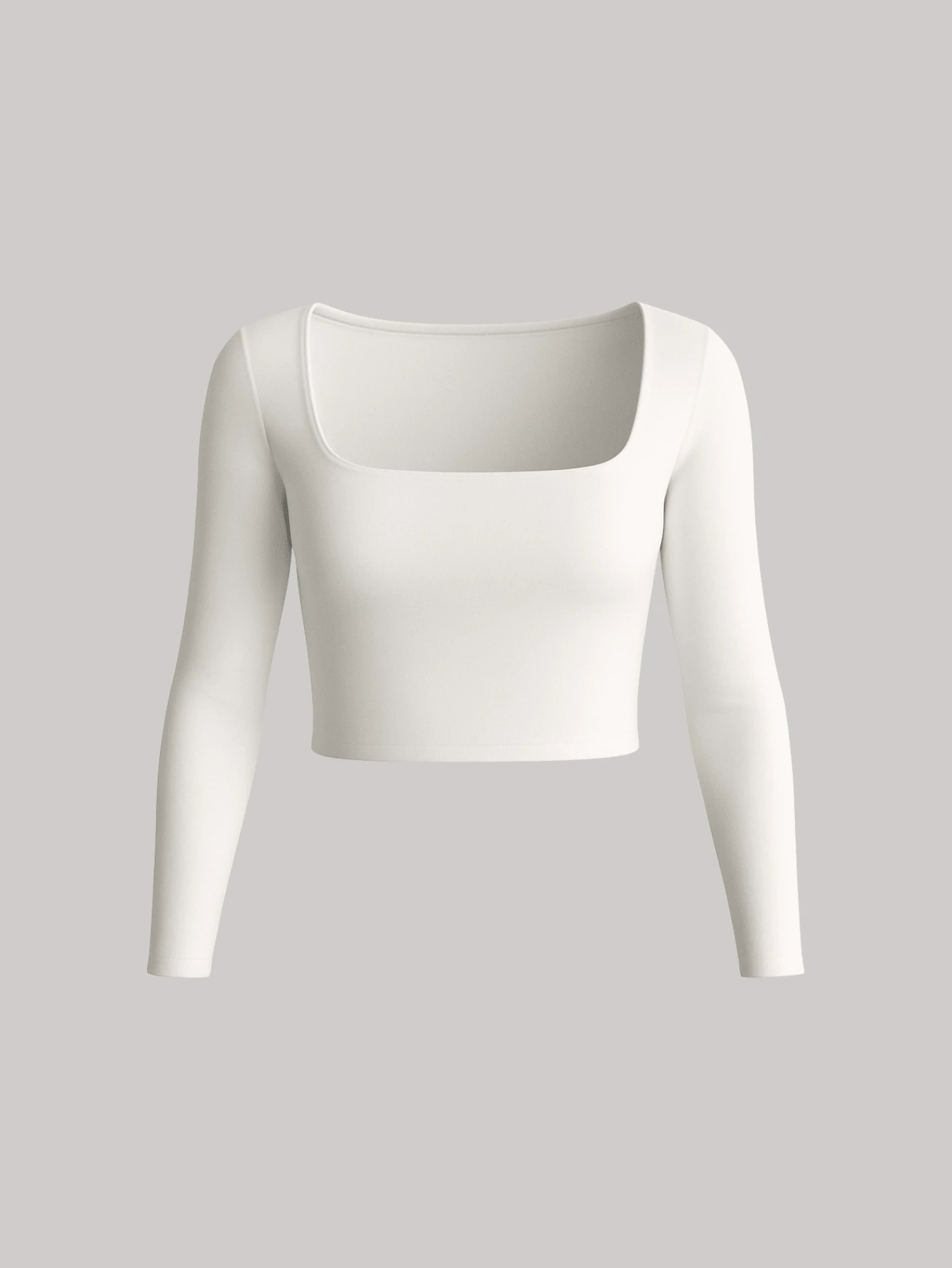 Cropped Long Sleeve Square Neck Winter Cold Weather Blouse SUPLEX - 白色 - 查看 1