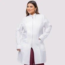 Jaleco Acinturado Plus Size Zíper Oxford Laço nas Costas Agne