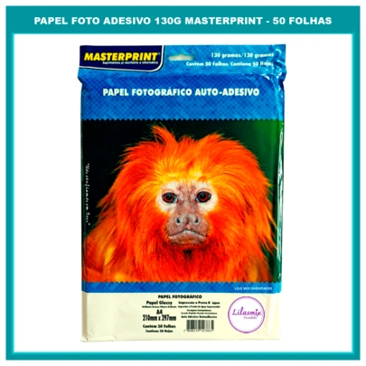 Papel Fotográfico Adesivo 130g A4 Brilhante Glossy Secagem Rápida Artesanato MASTERPRINT - 50 Folhas