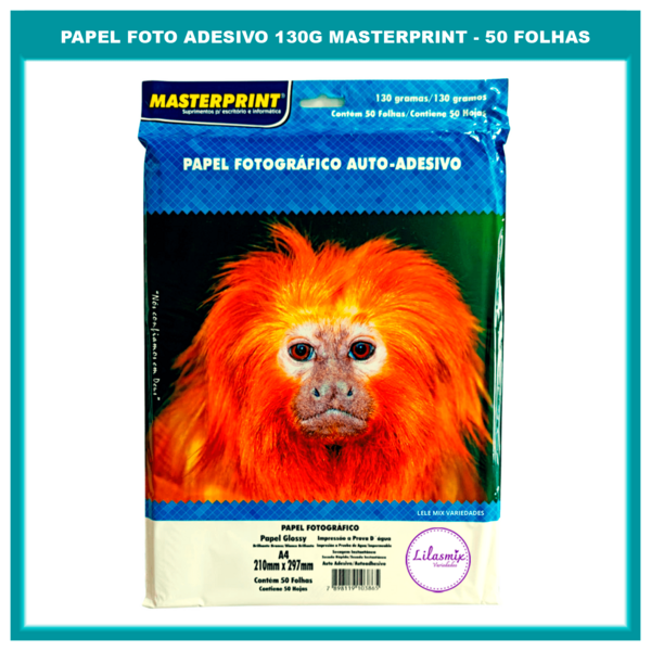 Papel Fotográfico Adesivo 130g A4 Brilhante Glossy Secagem Rápida Artesanato MASTERPRINT - 50 Folhas