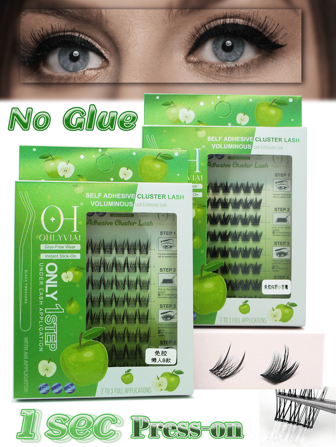OH Self Adhesive Eyelashes Cluster Lashes 48PCS C Curl Cluster Self-Stick Lashes 12mm No Glue Needed Soft&Light-Weight Bottom Lashes Lower Lash Natural Look Reusable Daily Makeup/Suitable Short Travel/Convenient To Carry