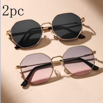 2 paires de lunettes de mode femme avec motif géométrique en métal, convenant pour les vacances à la plage tropicale, le shopping, les loisirs en extérieur, la photographie de rue et d'autres occasions