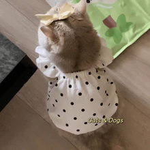 1pc Summer Polka Dot Ruffle Hem Pet Dog Dress, Lightweight Sun Protection Puppy/Kitten Summer Clothes