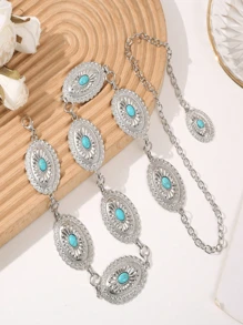 Decorated Waist Chain For Women, Gemstone Studded Thin Metal Cinch Belt, Waist Chain For Dresses