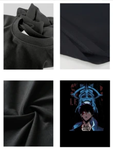 Anime Print Casual Summer Short Sleeve Crew Neck TShirt For Men, Unique Gift Idea For Anime Fans,Comfortable Breathable Cotton Blend Fabric,Perfect For Daily Wear Or Casual Occasions. - 黑色 - 查看 4
