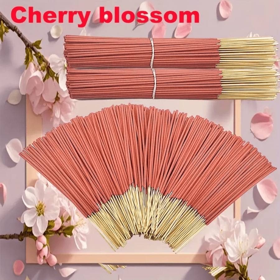 33 incensos com aroma de flor de cerejeira para casa, 8,66 polegadas de comprimento, feitos de madeira de alta qualidade, ideais para relaxamento, meditação, ioga, spa e decoração de casa, adequados para escritório, quarto, sala de chá, sem penas e um presente perfeito para vários feriados.