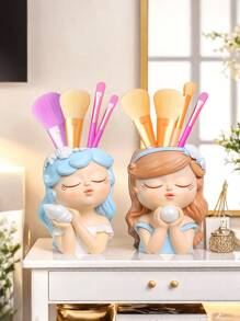 1pc Creative Little Fairy Makeup Brush Storage Tube Dressing Table Desktop Eyeshadow Eyebrow Pencil Brush Pencil Holder Storage Rack, Little Girl Light Luxury High-End Office Decorative Ornaments, Girly Heart Desktop Storage Girl Gift Ins, Best Gift, Winter, Decorations, Home, Wedding Decorations, Home Decorations, Jewelry Collection Box, Party Decoration Valentine's Day Birthday