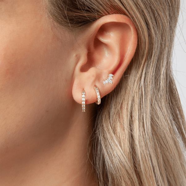 Set de 3 pares de pendientes aros dorados: pendientes de botón delicados, pendientes colgantes hipoalergénicos chapados en oro de 14K para cartílago, pendientes de abrazadera para mujer, joyería dorada para mujer, regalos