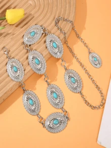 Decorated Waist Chain For Women, Gemstone Studded Thin Metal Cinch Belt, Waist Chain For Dresses