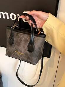 复古简约单肩包，2025春夏新款大容量托特包手提包，百搭休闲斜挎包 - 黑色 - 查看 3