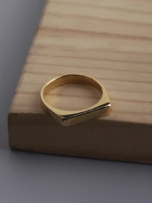 1pc Stainless Steel Gold-Tone Smooth Ring, Suitable For Women's Daily Decoration Or Gift - Yellow Gold - View 9