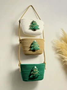 Cotton Woven Storage Basket, Minimalist Style Hanging Organizer Basket For Living Room, Snacks Fruits Toys, Entryway Bathroom Storage Bin, Home Decor Catchall, Space-Saving