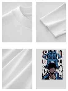 Anime Print Casual Summer Short Sleeve Crew Neck TShirt For Men, Unique Gift Idea For Anime Fans,Comfortable Breathable Cotton Blend Fabric,Perfect For Daily Wear Or Casual Occasions. - trắng - Xem 4