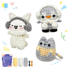 Set de 3 kits de material de ganchillo con diseños de gato y pingüino, kit de animal de peluche tejido a ganchillo lindo, regalo de cumpleaños, kit de animal de ganchillo para principiantes que incluye tutoriales en video, hilo, marcadores de costuras e instrucciones (accesorios en color aleatorio)