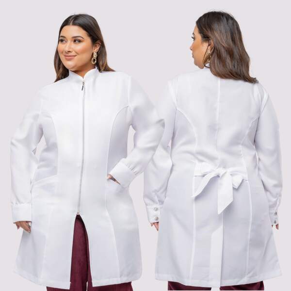 Jaleco Acinturado Plus Size Zíper Oxford Laço nas Costas Agne