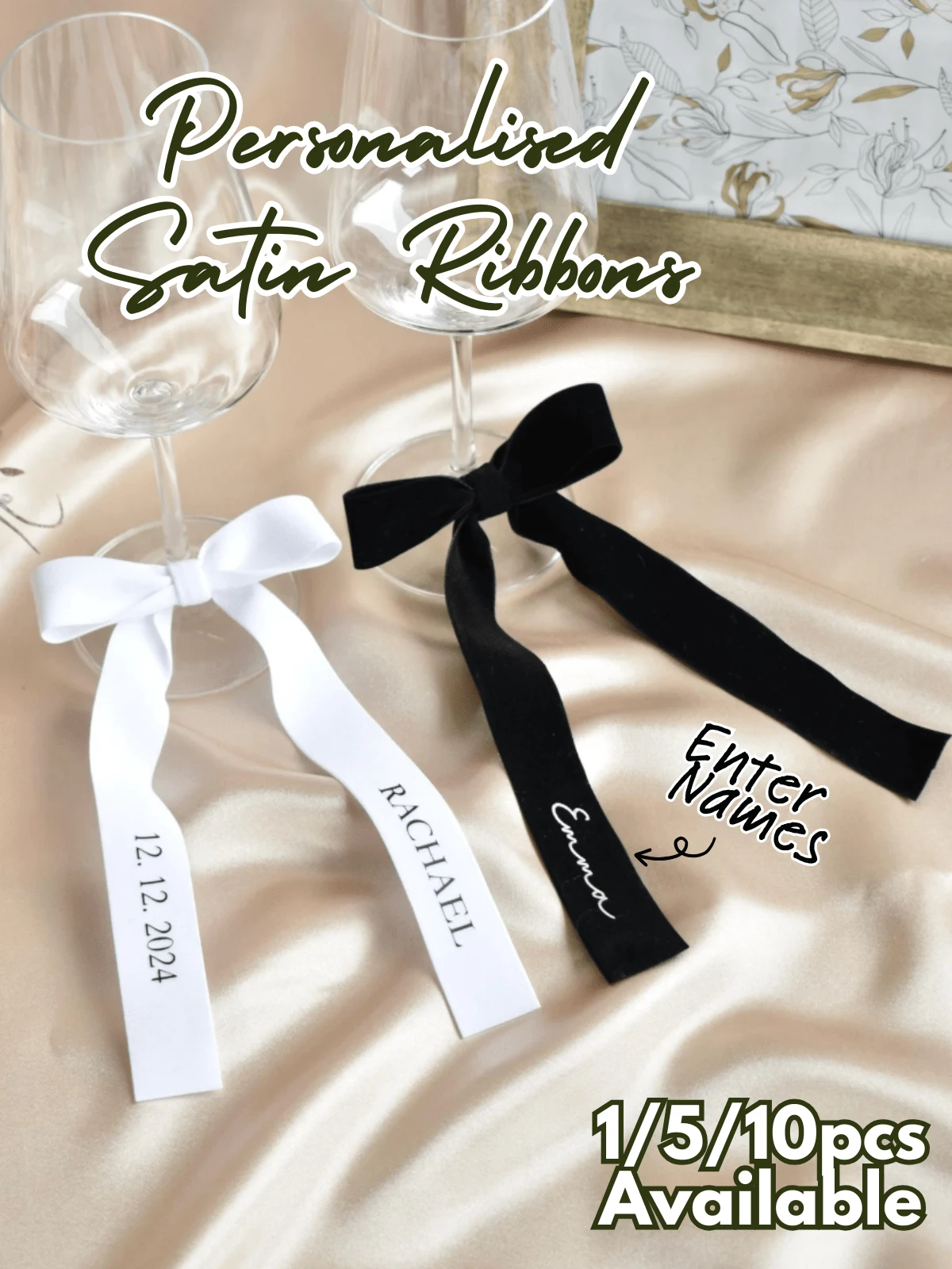 Custom Ribbon Wine Glass Ribbon, Party Ribbon Champagne Glass Ribbon, Personalized Ribbon Name Tags, Drink Name Tags Name Place Cards, Ribbon Place Setting, Personalised Name Ribbon, Glassware Accessories, Wedding Place Card, Bridal Party Gift, Hens Name Card, Drink Tag, Bow - Multicolor - View 1