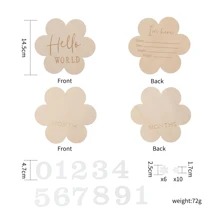 Cartellini fotografici di legno circolari per annunciare le tappe mensili dello sviluppo del bebè, 1-12 mesi, e carte di annuncio neutre dal punto di vista del genere (fiore)