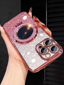 Luxury Electroplated Pink Phone Case With Bicycle Ring Magnetic Stand, Built-In Makeup Mirror, Rhinestone Glitter, Y2K Style, Fashionable Silicone Shock-Proof Soft Shell, Compatible With IPhone 16/16E/15/14/13/12/11/X/XS/XR/8/7 Plus/Pro/Max/Mini, Galaxy S24/S25 Ultra, Redmi, Honor/OPPO Reno/MOTO Infinix, Waterproof, Shockproof, Scratch-Resistant