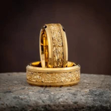 1 Pc 8MM Customized Matte Gold Tungsten Steel Ring - Luxury Gold Foil Accented, Elegant Wedding/Engagement Ring, Polished Surface, Comfortable Fit, Engraved Design, Anniversary Gift For Him!