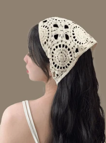 1 Peça de Lenço Vintage Francês, Lenço Triangular de Crochê Feito à Mão, Flor Doce e Fofa, Adequado para Atividades ao Ar Livre como Caminhada, Acampamento, para Proteção Solar e à Prova de Vento