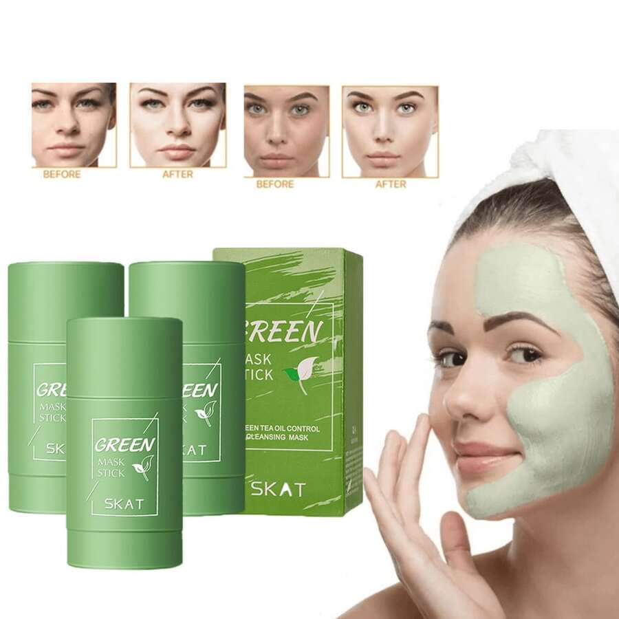 3 Pcs Clay Mask Cleanser, Pore Minimizing, Blackhead Care, Sebum Control, Exfoliation, Vegan, Face Wash, Sensitive Skin, Korean Skincare 4.05 Fl.Oz - Green - View 1