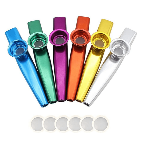 Buntes Kazoo-Metallmusik-Instrument, leicht zu spielen für Anfänger, für Gitarre/Ukulele/E-Gitarre/Bass Begleitung, 1 Stück Kazoo mit 5 Stücken Membran enthalten