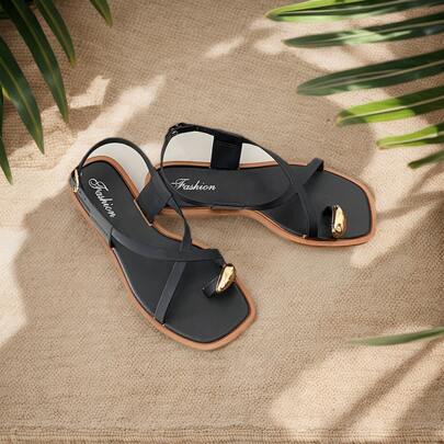 صنادل شقق بألوان رنيّة مناسبة للربيع والأعياد الربيعية والحفلات والشاطئ وعيد الأم، حزام كاجوال مسطح روماني بإبزيم معدني جديد، غير قابل للانزلاق